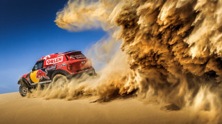 Red truck desert dust fire - huge free wallpaper