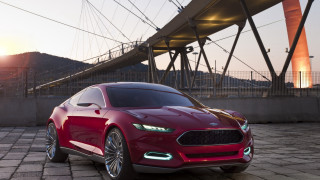 Red car bridge sunset dawn - photorealism free wallpaper for desktop