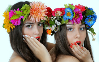Two women flower crowns pop 2 - pop art free wallpaper