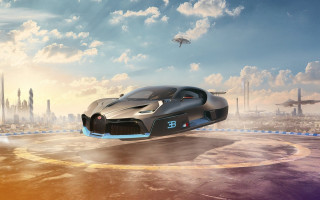 Futuristic car flying over city 2 - a jet free wallpaper
