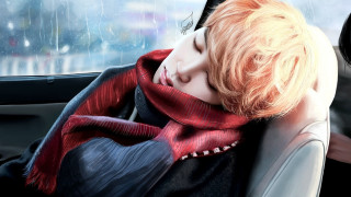 Boy sleeping car seat red - photorealistic portrait free wallpaper