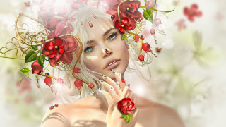 Woman flowers necklace roses highdetail - high detail 8 k free wallpaper