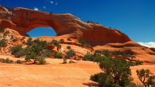 Large rock arch landscape forest - land art free wallpaper for desktop