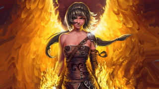 Woman sword fire angel autumn - wing free wallpaper for desktop