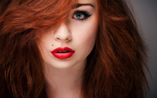 Red hair piercings photorealistic portrait - her nose free wallpaper