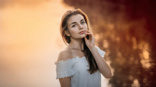 Woman white dress phone tree - artur tarnowski free wallpaper