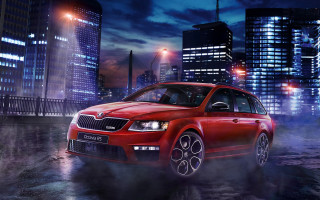 Red car night city fog 2 - fog free wallpaper