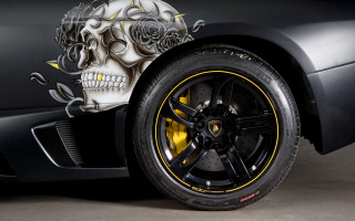 Black sportscar skull side yellow - extreme detail free wallpaper
