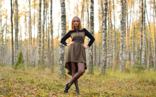 Woman dress forest autumn blonde - a brown dress free wallpaper