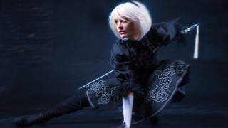 White hair black outfit sword 3 - a picture in the dark free wallpaper