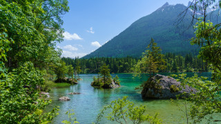 River trees mountains blue sky - tree and mountains free wallpaper for desktop