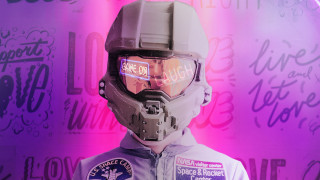 Helmet goggles graffiti purple retrofuturism - retrofuturism free wallpaper