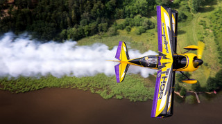 Yellow purple plane forest river - plane free wallpaper