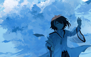 Woman blue sky clouds air - neoromanticism free wallpaper for desktop