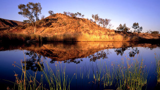 Lake hill grass boat autumn 2 - albert namatjira free wallpaper for desktop