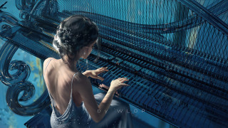 Woman playing piano blue room - a blue room free wallpaper for desktop