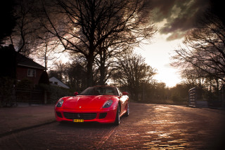 Red sports car cobblestone street 2 - daarken free wallpaper