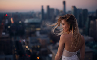 Woman white dress city skyline 2 - alena aenami free wallpaper for desktop