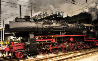 Train smoke dieselpunkt precisionism digital - the track free wallpaper