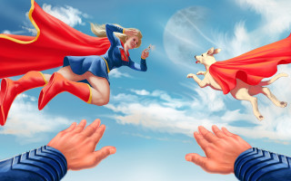 Flying woman dog superflat comic - the air free wallpaper