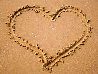 Heart drawn sand beach wave - claire dalby free wallpaper for desktop