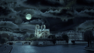 Castle river moon gothic matte - a full moon in the background free wallpaper for desktop