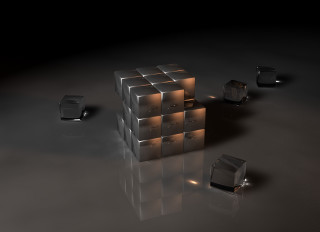 Cubes table lightbulb wallclock interior - abstract illusionism free wallpaper