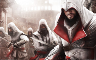 Group men hooded swords city - 2 d game art free wallpaper for desktop