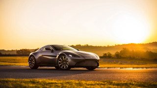 Silver sports car sunset grass - andrew law free wallpaper