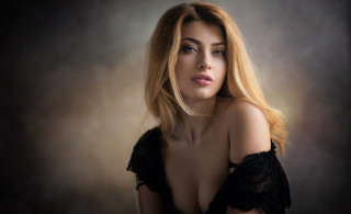 Blonde woman black dress lace - long blonde hair free wallpaper