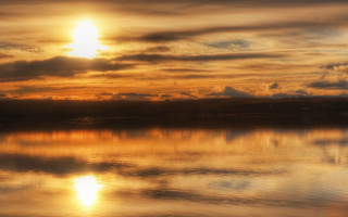 Sunset lake bird clouds mountain - a sunset over a lake free wallpaper