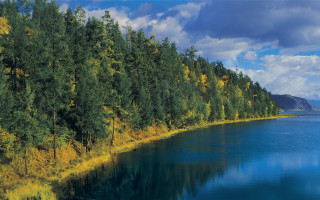 Lake mountains forest sky woods - bob ross free wallpaper for desktop