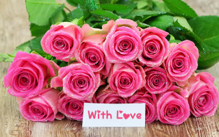 Pink roses love sign table - love free wallpaper for desktop