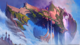 Castle sky waterfall man fantasy 2 - christophe vacher free wallpaper for desktop
