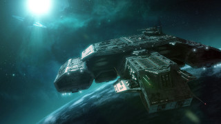 Space station planet bright light - a space station in the middle of a planet free wallpaper