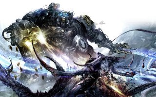 Giant robot battle humanoids monsters - a battle free wallpaper for desktop