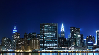 City skyline night reflection lights - american barbizon school free wallpaper