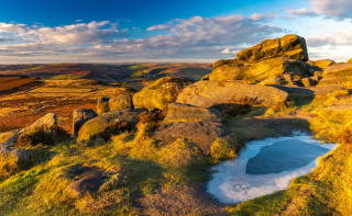 Rocky pond autumn sunset fire - ada hill walker free wallpaper for desktop