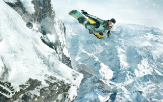 Snowboarder midair mountain snowfall poster - a snowboarder free wallpaper