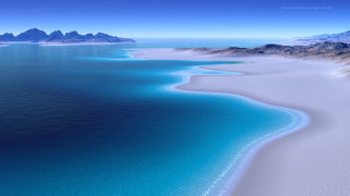 Beach blue ocean mountains background - ocean free wallpaper for desktop