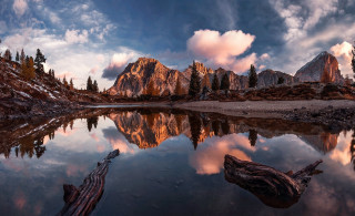 Mountain lake forest bridge sunset 3 - a lake and trees free wallpaper