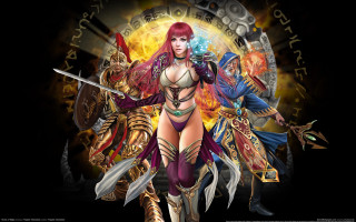 Red haired fantasy woman swords - a demon and demon free wallpaper