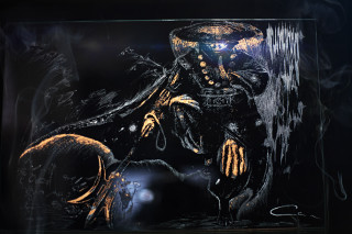 Man motorcycle dark smoke cigarette - his mouth and a cigarette free wallpaper