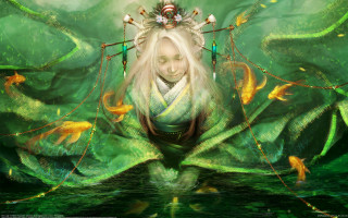 White hair crown scale green 2 - a digital painting free wallpaper