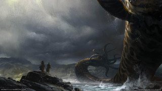 Octopus attack man boat ocean - donato giancola free wallpaper