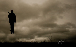 Man field knife cloudy sunset - gloomy atmosphere free wallpaper
