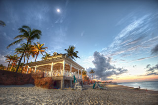 Beach house palm trees sunset - hdri free wallpaper