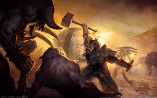 Knight fighting demon battle embers - a painting of a knight free wallpaper