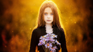 Young girl flower bouquet serious - brigette barrager free wallpaper