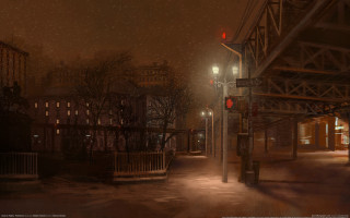 Snowy night streetlight cityscape bridge 2 - a snowy night free wallpaper